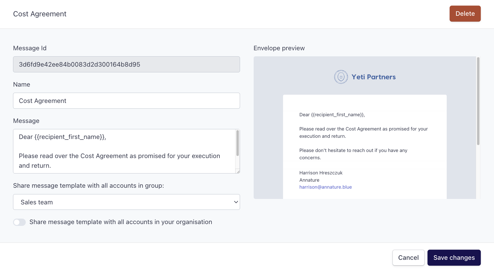 Message templates - Annature Docs