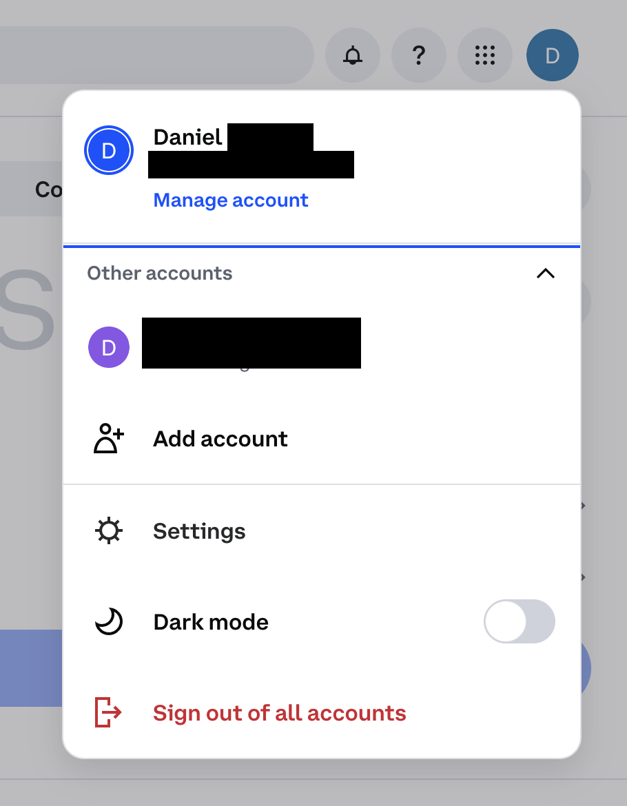 Coinbase profile menu with Settings selected.