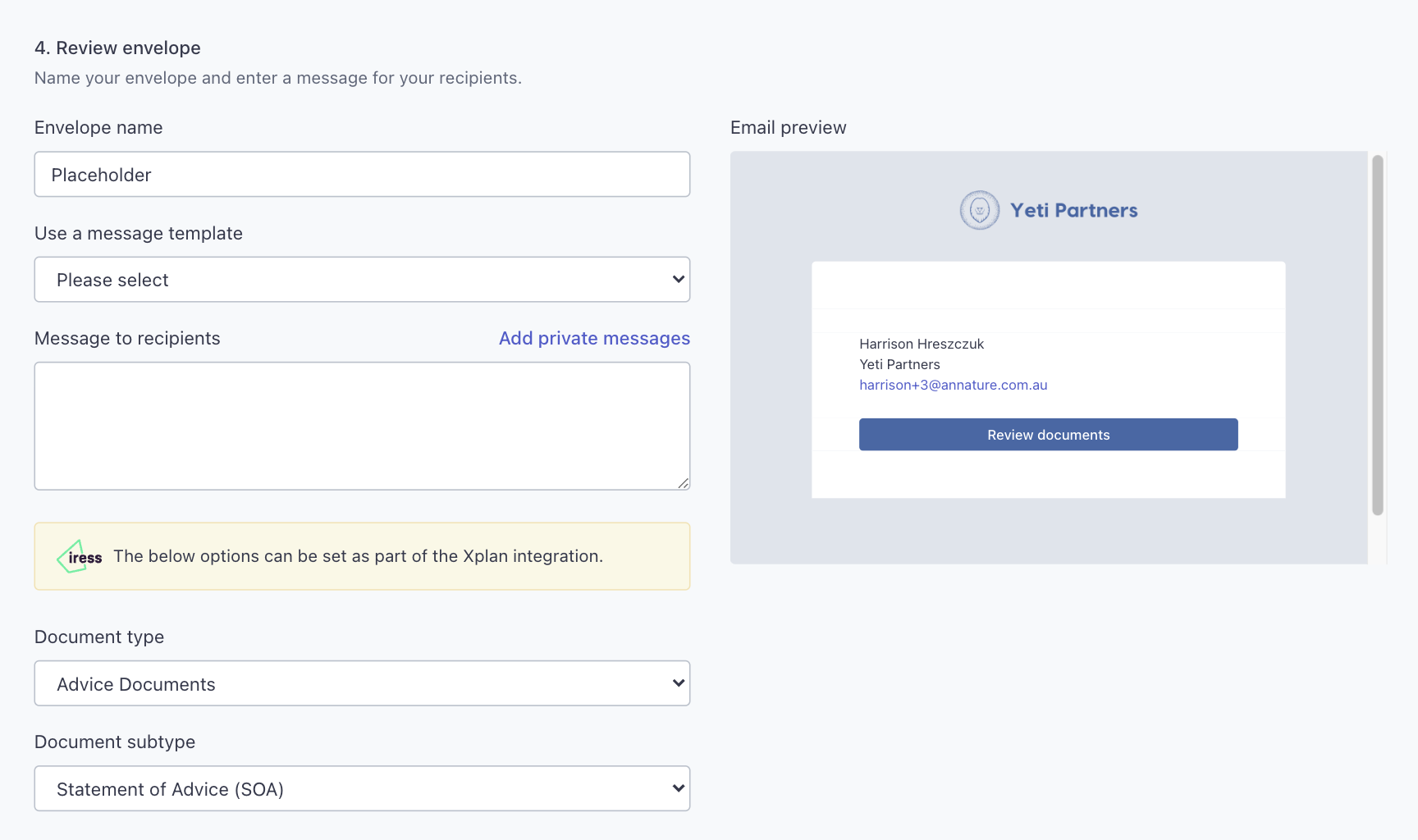 Sending envelopes to Xplan clients - Annature Docs