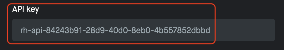 Robinhood key details with API Key field.