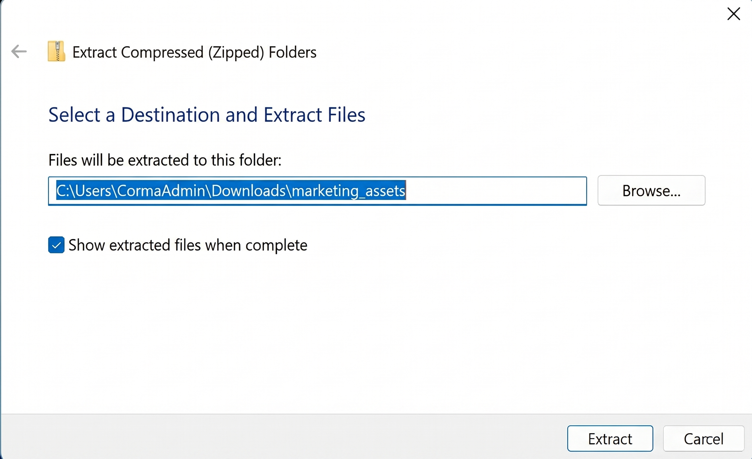 Windows Extract Compressed (Zipped) Folders dialog