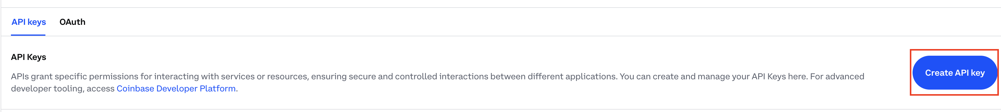 Coinbase API Keys page with Create API Key button.