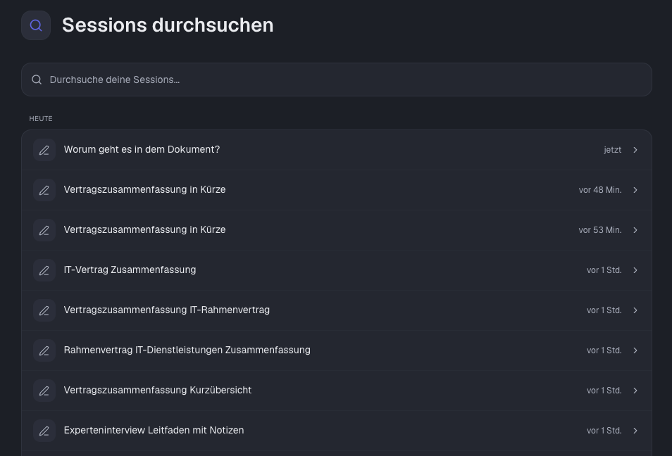 Seite „Sessions durchsuchen“ mit Suchfeld und den Sessions von heute