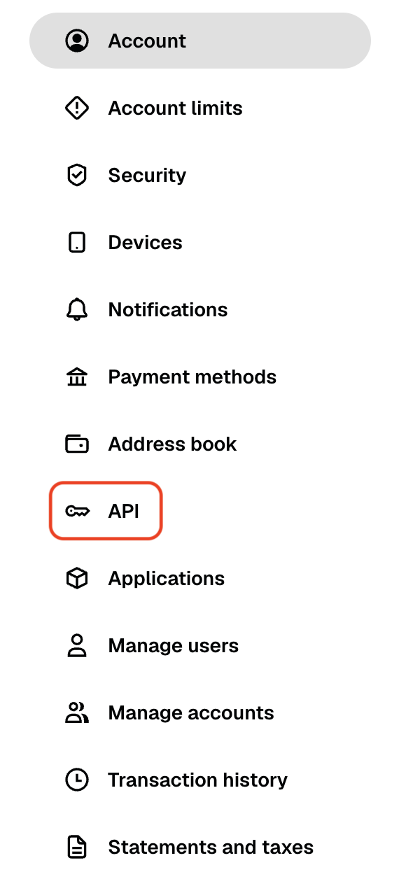 Gemini settings menu with API selected.
