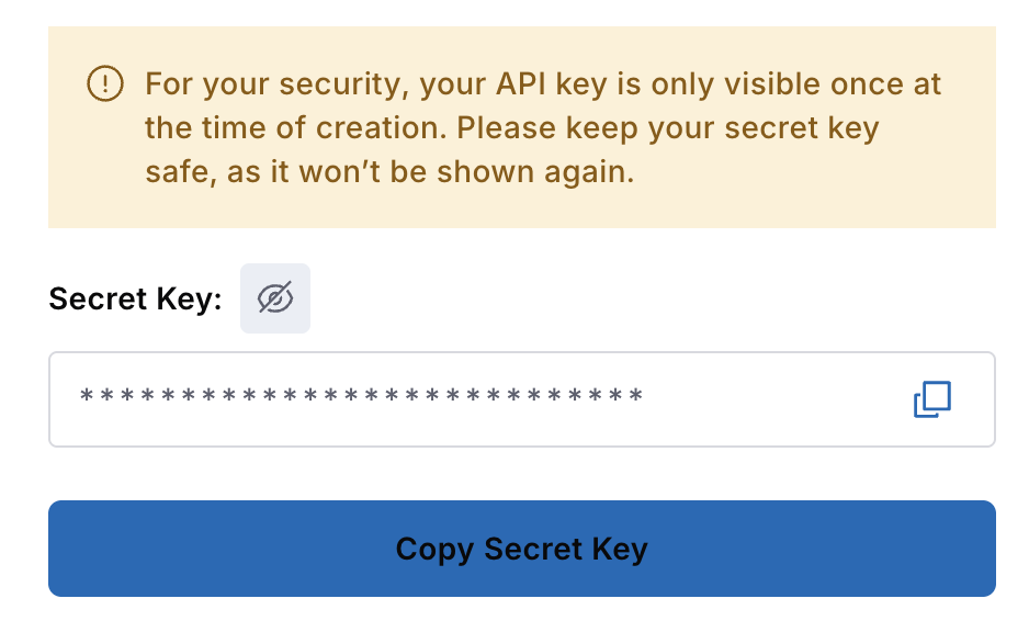 Crypto.com Exchange API secret window with key information.
