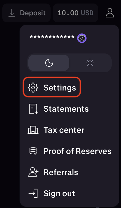 Kraken Pro dropdown menu with Settings selected.