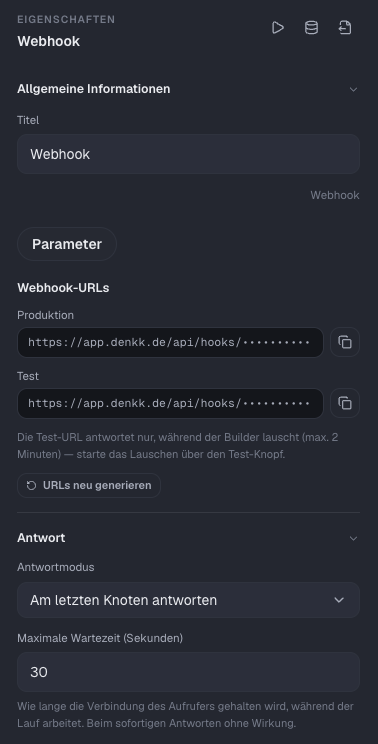 Trigger Webhook mit Webhook-URLs und Antwortmodus