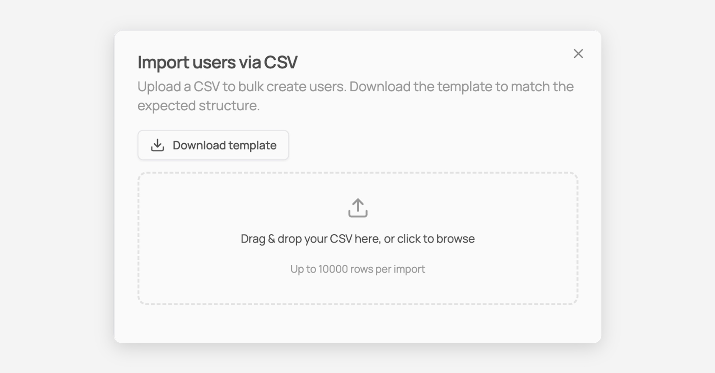 Import users via CSV dialog