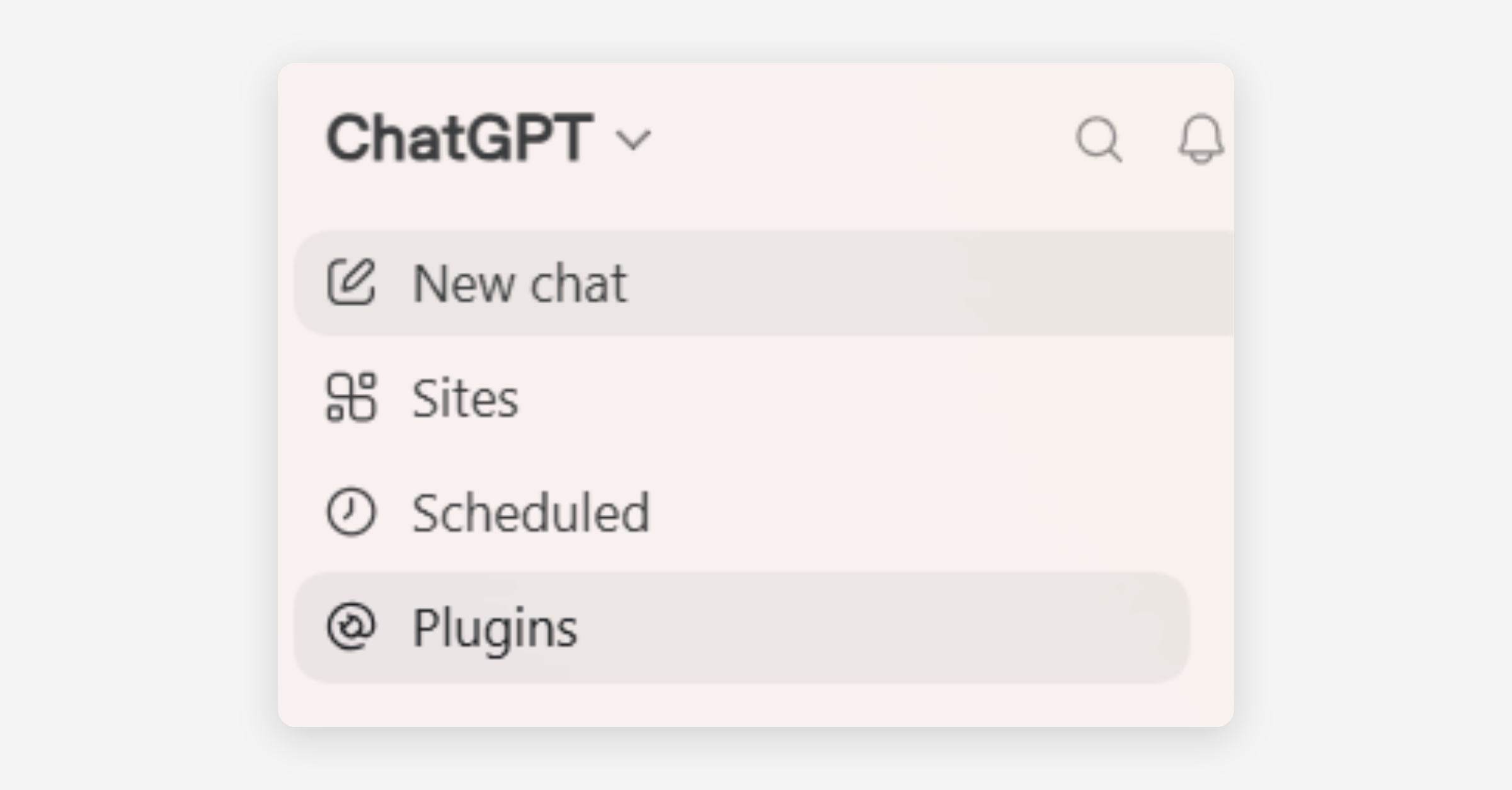 ChatGPT sidebar menu with New chat, Sites, Scheduled, and Plugins options