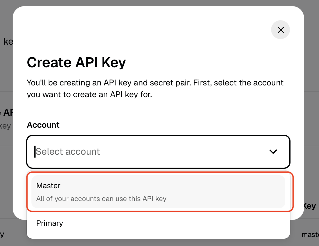Gemini API key account selection screen.