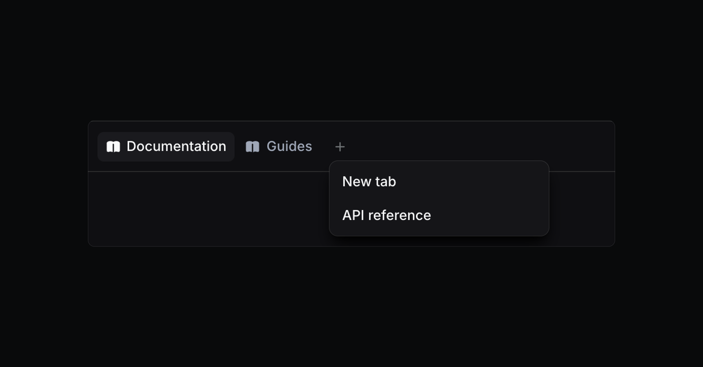 The add menu on the docs tab bar, with New tab and API reference