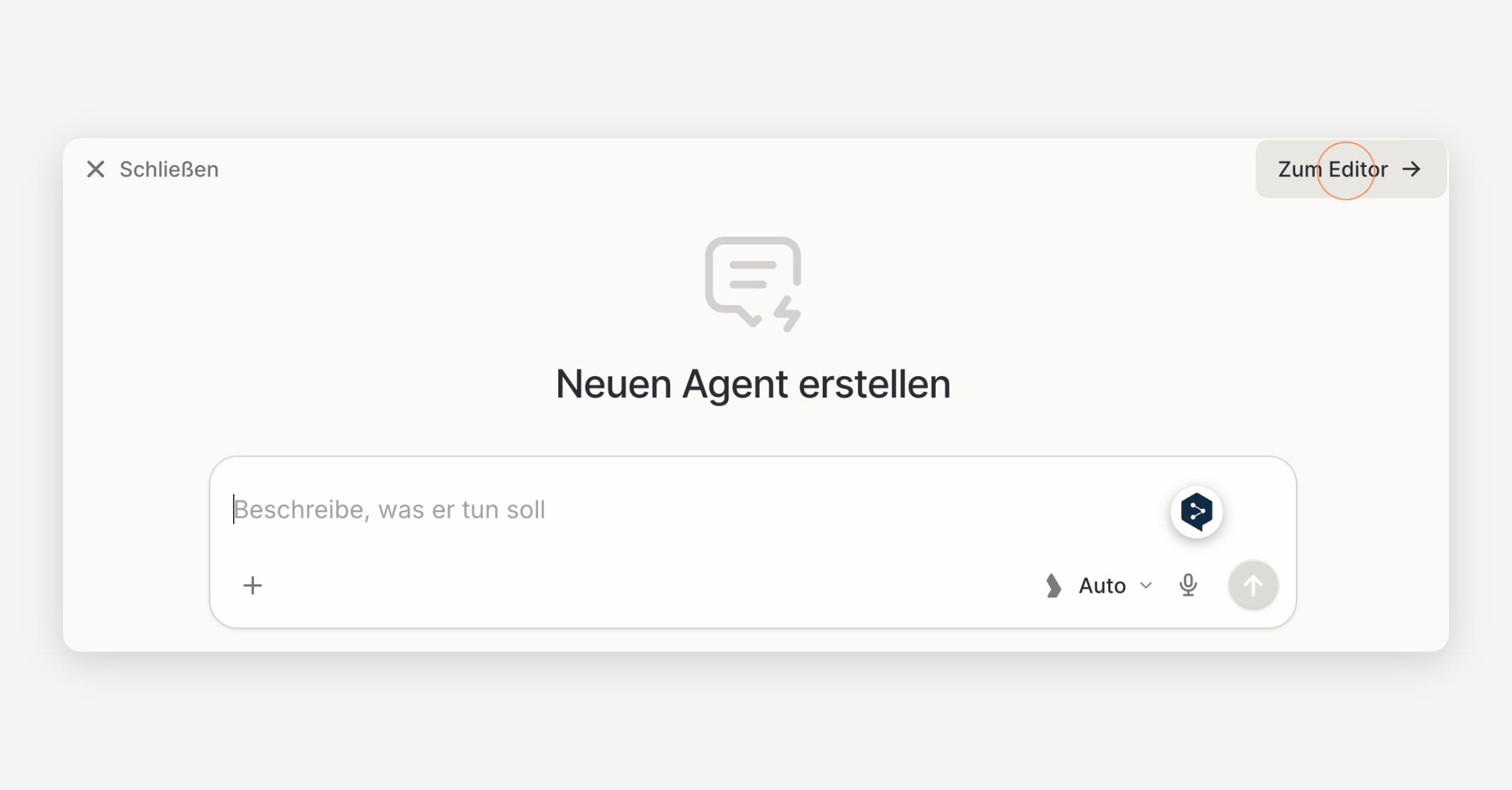 Neuen Agent erstellen dialog with prompt input field