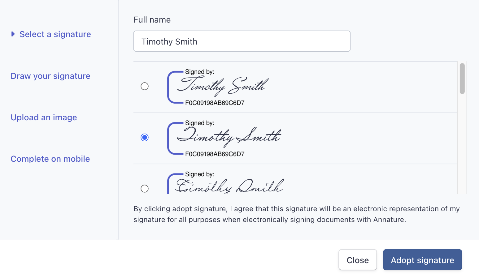 Adopt Signature Signing an Envelope - Annature Docs