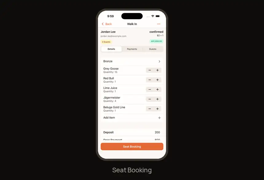Step 6: Seat the booking