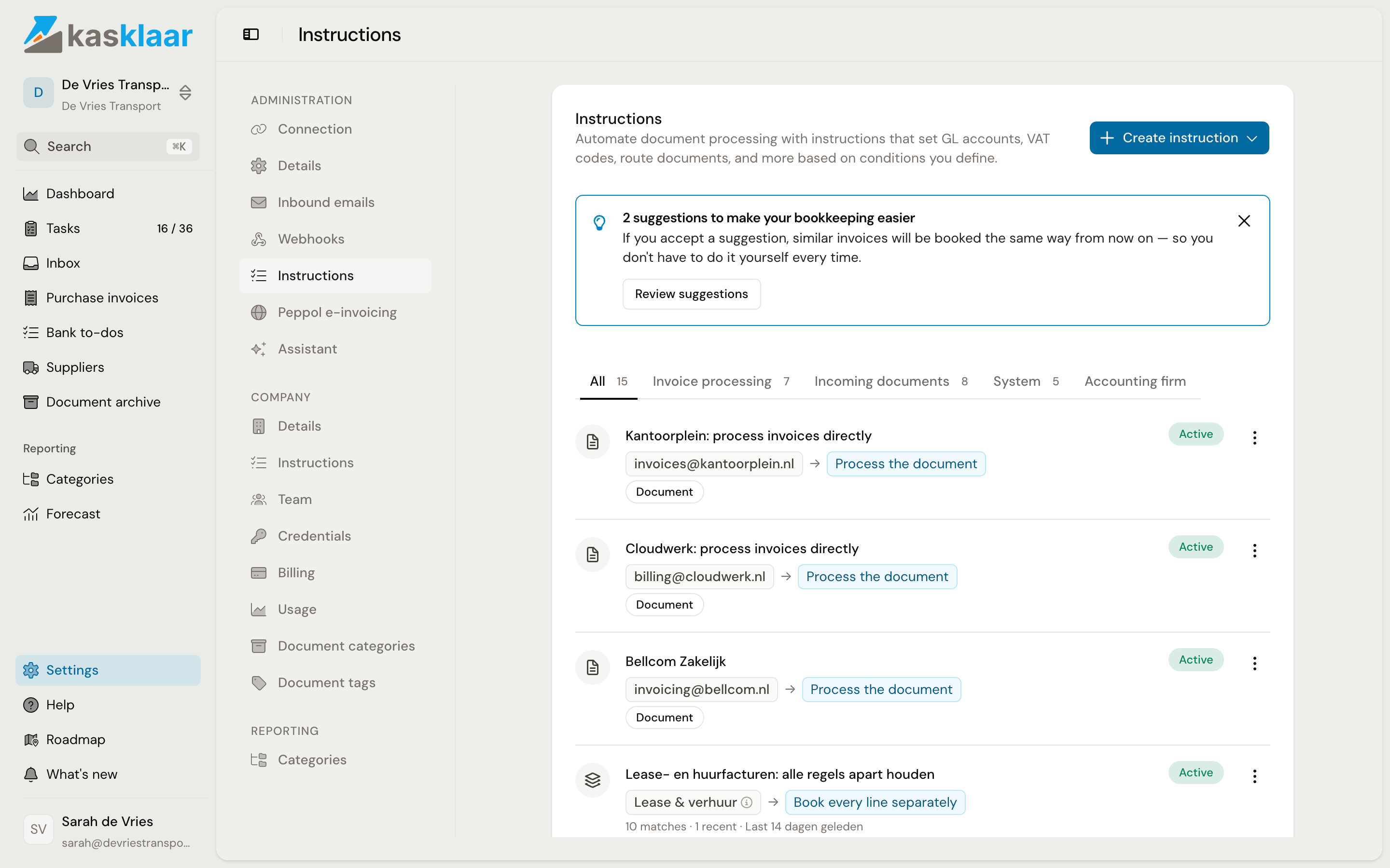 The instructions page with the blue bar at the top showing two suggestions and the Review suggestions button