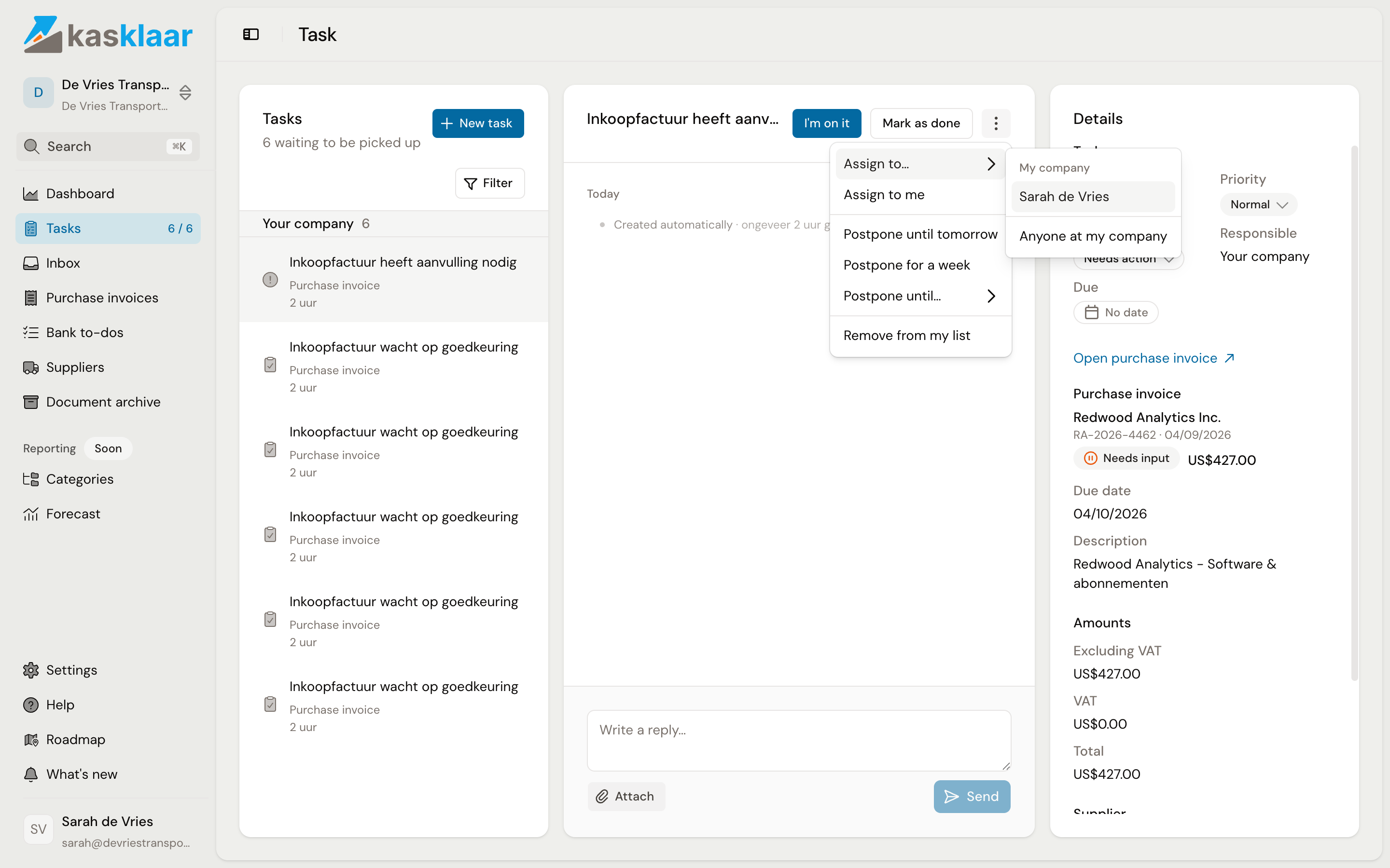 The Assign to submenu with the people at the company and the option Anyone at my company