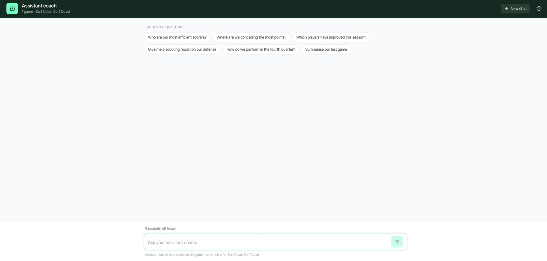 Assistant Coach suggestions and the question composer.