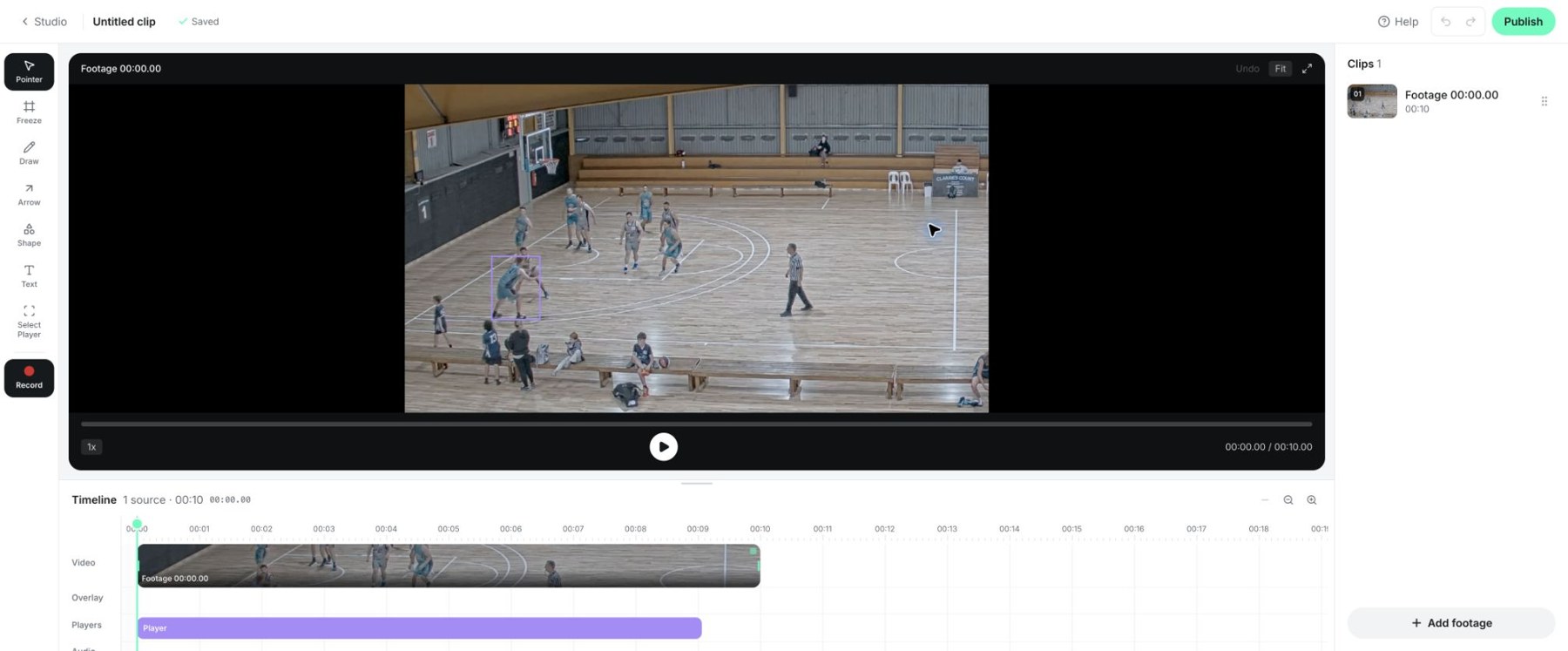 Studio's editor, footage, tools, and timeline.