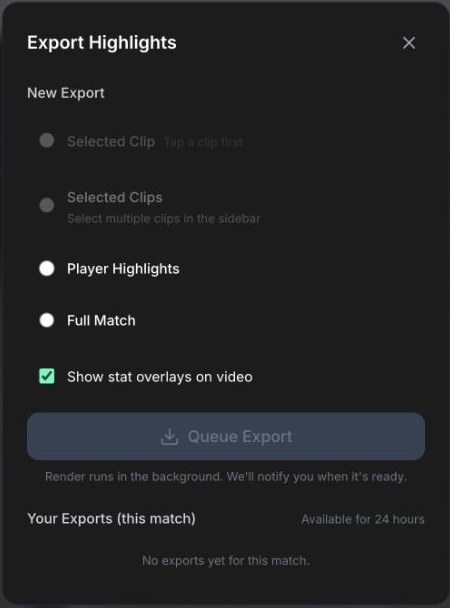 Download footage opens the export options. Select the required clips first.