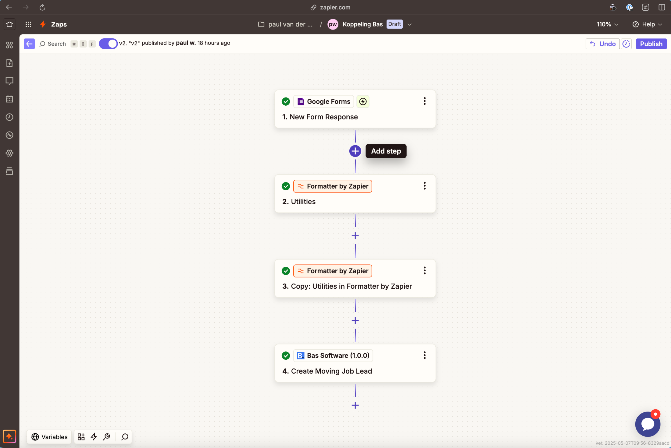 De Zap in Zapier met tussen de trigger en de action een plusteken om een stap toe te voegen