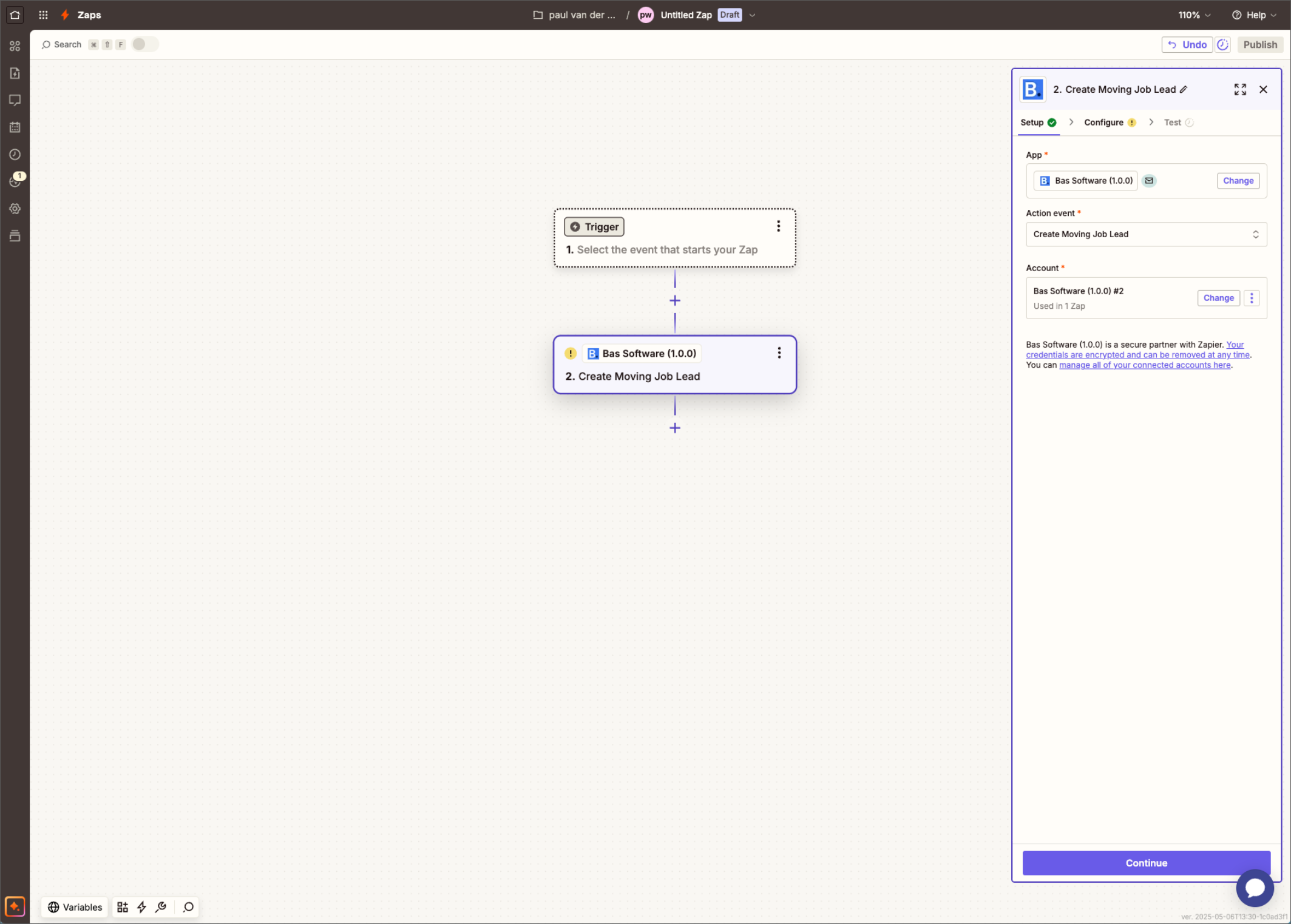 De action in Zapier met de app Bas Software