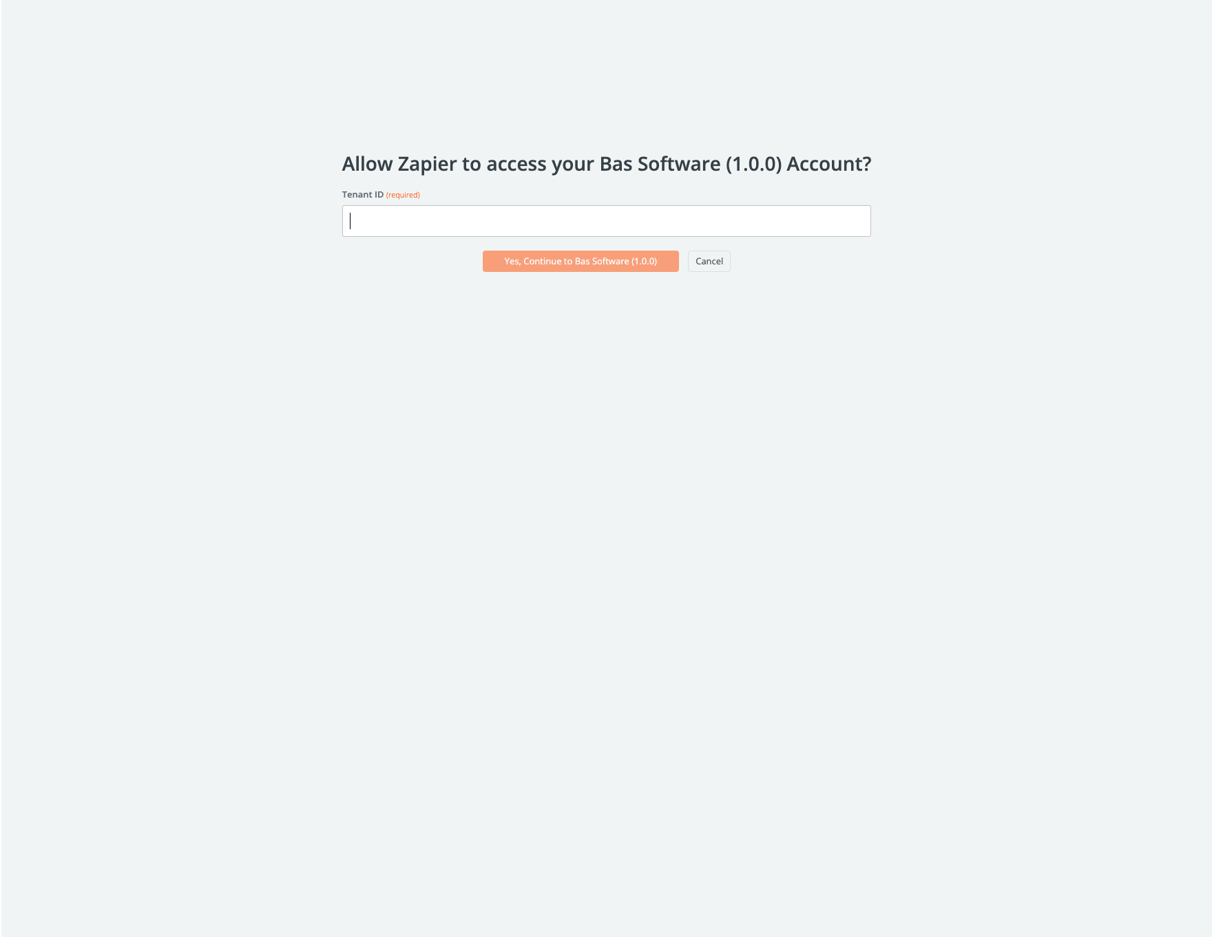 Het invullen van het tenant ID bij de app Bas Software in Zapier